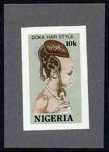 Nigeria 1987 Women's Hairstyles - imperf machine proof of 10k value (as issued stamp) mounted on small piece of grey card believed to be as submitted for final approval, stamps on , stamps on  stamps on fashion, stamps on  stamps on women, stamps on  stamps on hair