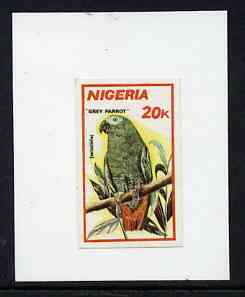 Nigeria 1990 Wildlife - Grey Parrot 20k - imperf machine proof (as issued stamp except inscriptions are smaller) mounted on small piece of card believed to be as submitte..., stamps on birds, stamps on parrots