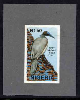Nigeria 1990 Wildlife - Crow (Rock fowl) N1.20 - imperf machine proof (as issued stamp) mounted on small piece of grey card believed to be as submitted for final approval, stamps on birds, stamps on crows