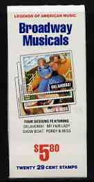 United States 1993 Broadway Musicals $5.80 booklet complete and pristine, SG SB 174, stamps on music, stamps on 
