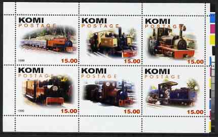 Komi Republic 1999 Steam Locos #3 (Narrow Gauge) perf sheetlet containing complete set of 6 values unmounted mint, stamps on railways