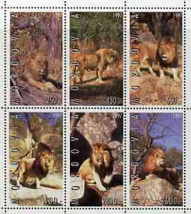 Mordovia Republic 1997 The Lion perf sheetlet containing complete set of 6 values unmounted mint, stamps on , stamps on  stamps on cats, stamps on  stamps on lions