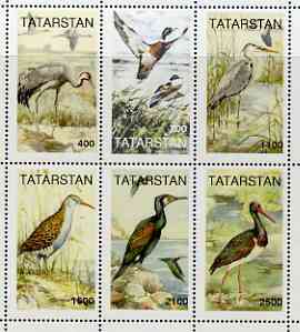 Tatarstan Republic 1998 Water Birds perf sheetlet containing complete set of 6 values unmounted mint, stamps on birds, stamps on herons, stamps on 