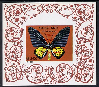 Nagaland 1971 Butterfly (Helena Birdwing) opt'd 7th Death Anniversary of Kennedy imperf Miniature sheet (2ch value) unmounted mint, stamps on , stamps on  stamps on butterflies  kennedy  personalities    death