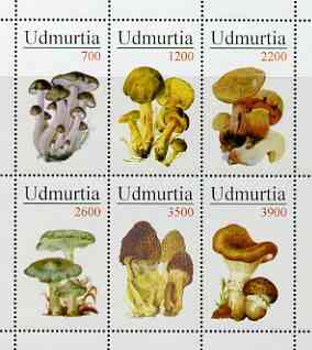 Udmurtia Republic 1998 Fungi #1 perf sheetlet containing complete set of 6 values unmounted mint, stamps on , stamps on  stamps on fungi