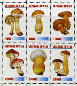 Udmurtia Republic 1998 Fungi #3 perf sheetlet containing complete set of 6 values unmounted mint, stamps on , stamps on  stamps on fungi
