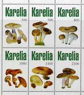 Karelia Republic 1998 Fungi #1 perf sheetlet containing complete set of 6 values unmounted mint, stamps on , stamps on  stamps on fungi