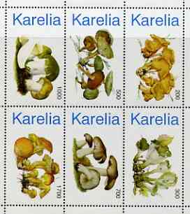 Karelia Republic 1998 Fungi #2 perf sheetlet containing complete set of 6 values unmounted mint, stamps on , stamps on  stamps on fungi