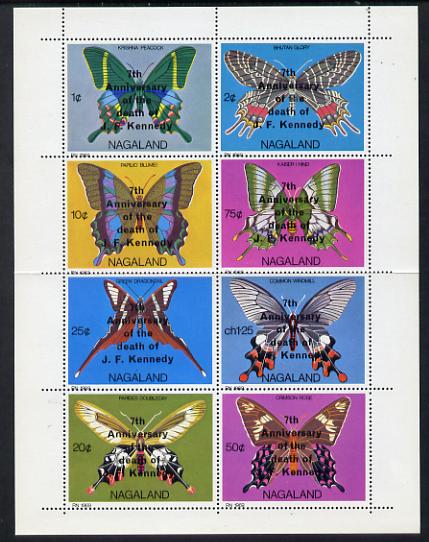 Nagaland 1971 Butterflies optd 7th Death Anniversary of Kennedy perf set of 8 values complete unmounted mint, stamps on butterflies  kennedy  personalities    death