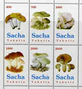 Sakha (Yakutia) Republic 1998 Fungi #2 perf sheetlet containing complete set of 6 values unmounted mint, stamps on fungi
