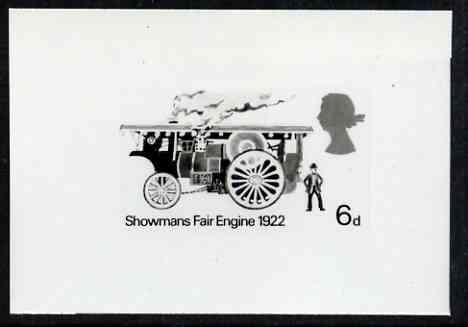 Great Britain 1983 British Fairs stamp-sized black & white photographic essay of Showmans Fair Engine denominated 6d by Andrew Restall, stamps on circus, stamps on steam