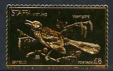 Staffa 1976 Mockingbird (Female) A38 value perforated & embossed in 23 carat gold foil unmounted mint, stamps on , stamps on  stamps on birds, stamps on  stamps on mockingbird