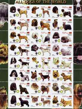 Timor (East) 2000 Dogs #01 perf sheetlet containing 24 values each with Scouts & Rotary Logos unmounted mint, stamps on scouts, stamps on rotary, stamps on dogs, stamps on st bernard, stamps on greyhound, stamps on bloodhound, stamps on whippet, stamps on newfoundland, stamps on jack russell, stamps on caucasian, stamps on samoyed, stamps on retriever, stamps on shih tzu, stamps on papillon, stamps on english, stamps on setter, stamps on scottish, stamps on terriers