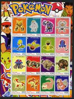 Timor (East) 2001 Pokemon #05 (characters nos 65-80) perf sheetlet containing 16 values unmounted mint, stamps on , stamps on  stamps on pokemon, stamps on  stamps on children, stamps on  stamps on cartoons, stamps on  stamps on films