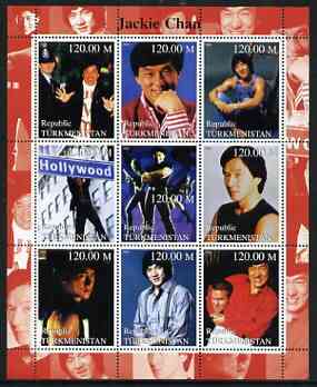 Turkmenistan 2000 Jackie Chan perf sheetlet containing 9 values unmounted mint, stamps on films, stamps on cinema, stamps on personalities, stamps on entertainments, stamps on police, stamps on martial arts