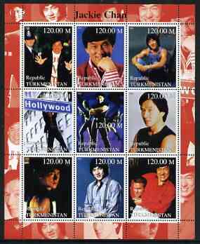 Turkmenistan 2000 Jackie Chan perf sheetlet containing 9 values unmounted mint, stamps on , stamps on  stamps on films, stamps on  stamps on cinema, stamps on  stamps on personalities, stamps on  stamps on entertainments, stamps on  stamps on police, stamps on  stamps on martial arts