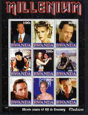 Rwanda 1999 Millennium - Movie Stars of the 20th Century (Medium) perf sheetlet containing 9 values unmounted mint, stamps on , stamps on  stamps on millennium, stamps on  stamps on films, stamps on  stamps on cinema, stamps on  stamps on personalities, stamps on  stamps on entertainments