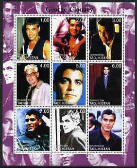 Tadjikistan 2000 George Clooney perf sheetlet containing 9 values unmounted mint, stamps on , stamps on  stamps on films, stamps on  stamps on cinema, stamps on  stamps on personalities, stamps on  stamps on entertainments, stamps on  stamps on 