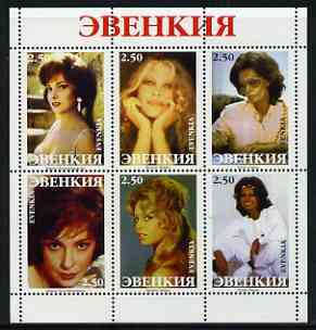 Evenkia Republic 2000 (?) Actresses (B Bardot, Gina Lola & S Loren) perf sheetlet containing 6 values unmounted mint, stamps on films, stamps on cinema, stamps on personalities, stamps on entertainments, stamps on women