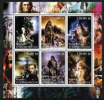 Turkmenistan 2000 Fantasy Art of Luis Royo perf sheetlet containing 6 values unmounted mint, stamps on arts, stamps on sci-fi