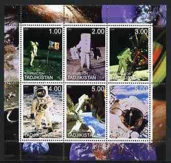 Tadjikistan 2000 Man on the Moon perf sheetlet containing 6 values unmounted mint, stamps on , stamps on  stamps on space