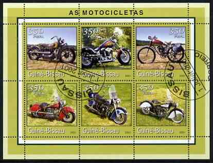 Guinea - Bissau 2001 Motorcycles perf sheetlet containing 6 values cto used, stamps on , stamps on  stamps on motorbikes