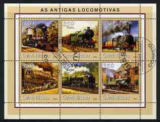 Guinea - Bissau 2001 Steam Locos perf sheetlet containing 6 values cto used, stamps on railways