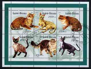 Guinea - Bissau 2001 Domestic Cats perf sheetlet containing 6 values cto used, stamps on , stamps on  stamps on cats