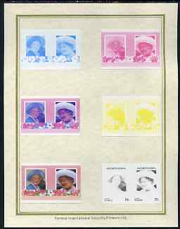 Tuvalu - Vaitupu 1985 Life & Times of HM Queen Mother (Leaders of the World) 15c set of 7 imperf progressive proof pairs comprising the 4 individual colours plus 2, 3 and all 4 colour composites mounted on special Format International cards (7 se-tenant proof pairs), stamps on , stamps on  stamps on royalty, stamps on  stamps on queen mother