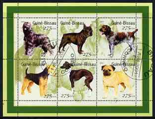 Guinea - Bissau 2001 Dogs #1 perf sheetlet containing 6 values cto used, stamps on , stamps on  stamps on dogs