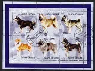 Guinea - Bissau 2001 Dogs #2 perf sheetlet containing 6 values cto used, stamps on , stamps on  stamps on dogs