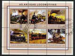 Guinea - Bissau 2001 Early Steam Locos perf sheetlet containing 6 values cto used, stamps on , stamps on  stamps on railways