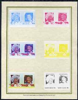 St Lucia 1985 Life & Times of HM Queen Mother (Leaders of the World) 40c set of 7 imperf progressive proof pairs comprising the 4 individual colours plus 2, 3 and all 4 colour composites mounted on special Format International cards (as SG 832a), stamps on , stamps on  stamps on royalty, stamps on  stamps on queen mother