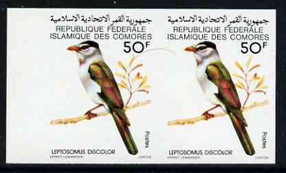 Comoro Islands 1978 Courol Bird 50f (Leptosomus Discolor) imperf proof pair in issued colours unmounted mint, as SG 337, stamps on birds