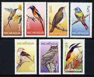 Nicaragua 1986 Birds complete set of 7 unmounted mint, SG 2724-30, stamps on birds, stamps on thrush, stamps on nightingale, stamps on owls, stamps on bunting, stamps on birds of prey