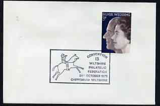 Postmark - Great Britain 1973 cover bearing illustrated cancellation for Wiltshire Philatelic Federation 12th Convention (showing Postal Rider on Horse), stamps on , stamps on  stamps on postal, stamps on  stamps on postman, stamps on  stamps on horses