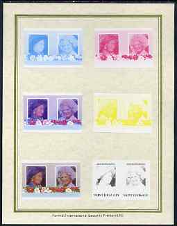 St Lucia 1985 Life & Times of HM Queen Mother (Leaders of the World) $1.10 set of 7 imperf progressive proof pairs comprising the 4 individual colours plus 2, 3 and all 4 colour composites mounted on special Format International cards (as SG 836a), stamps on , stamps on  stamps on royalty, stamps on  stamps on queen mother