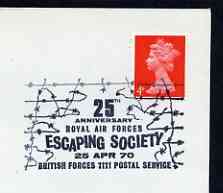 Postmark - Great Britain 1970 cover bearing illustrated cancellation for 25th Anniversary of RAF Escaping Society (BFPS) (rectangular cancel), stamps on , stamps on  stamps on , stamps on  stamps on  ww2 , stamps on  stamps on  raf , stamps on  stamps on 