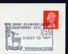 Postmark - Great Britain 1970 cover bearing illustrated cancellation for Girl Guide Diamond Jubilee Fete, Crowthorne (showing a deer), stamps on , stamps on  stamps on scouts, stamps on  stamps on guides, stamps on  stamps on deer