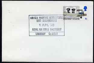 Postmark - Great Britain 1970 cover bearing special cancellation for Air-Sea warfare Development Unit Disbandment, RAF Ballykelly, stamps on aviation, stamps on  raf , stamps on 