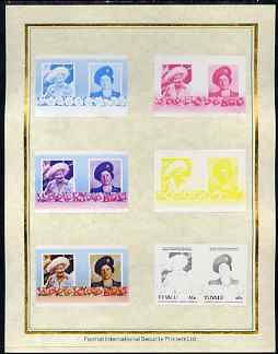 Tuvalu 1985 Life & Times of HM Queen Mother (Leaders of the World) 60c set of 7 imperf progressive proof pairs comprising the 4 individual colours plus 2, 3 and all 4 col..., stamps on royalty, stamps on queen mother