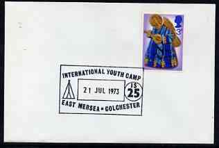 Postmark - Great Britain 1973 cover bearing illustrated cancellation for International Youth Camp, East Mersea, stamps on , stamps on  stamps on youth, stamps on  stamps on scouts, stamps on  stamps on camping