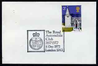 Postmark - Great Britain 1972 cover bearing illustrated cancellation for The Royal Automobile Club 75 Years, stamps on , stamps on  stamps on cars