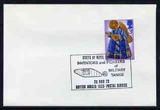 Postmark - Great Britain 1972 cover bearing illustrated cancellation for Corps of Royal Engineers - Inventors & Pioneers of Military Tanks (BFPS), stamps on militaria, stamps on tanks