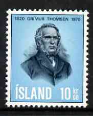 Iceland 1970 150th Birth Anniversary of Grimur Thomsen (poet) unmounted mint SG 476*, stamps on , stamps on  stamps on literature, stamps on  stamps on poetry, stamps on  stamps on personalities