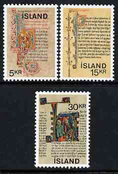 Iceland 1970 Icelandic Manuscripts perf set of 3 unmounted mint, SG 470-72*, stamps on antiques