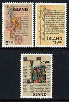 Iceland 1970 Icelandic Manuscripts perf set of 3 unmounted mint, SG 470-72*, stamps on , stamps on  stamps on antiques