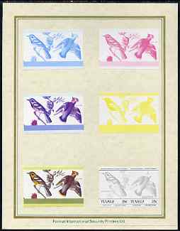 Tuvalu 1985 John Audubon Birds (Leaders of the World) 25c set of 7 imperf progressive proof pairs comprising the 4 individual colours plus 2, 3 and all 4 colour composites mounted on special Format International cards (7 se-tenant proof pairs as SG 303a), stamps on , stamps on  stamps on audubon, stamps on  stamps on birds  