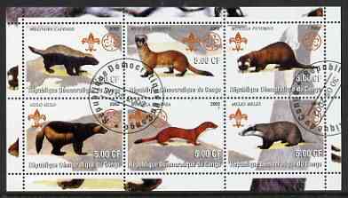 Congo 2002 Martens etc perf sheetlet containing set of 6 values, each with Scouts & Guides Logos cto used