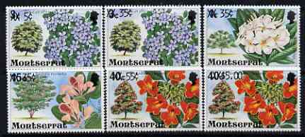 Montserrat 1980 Provisional opts on Flowering Trees perf set of 6 unmounted mint, SG 476-81*, stamps on , stamps on  stamps on trees, stamps on  stamps on bowls, stamps on  stamps on 